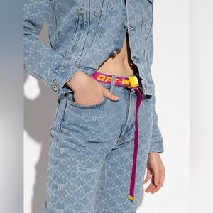 NWT OFF WHITE 2.5 Industrial Jacquard Mini Fuchsia Pink Yellow Adjustable Belt